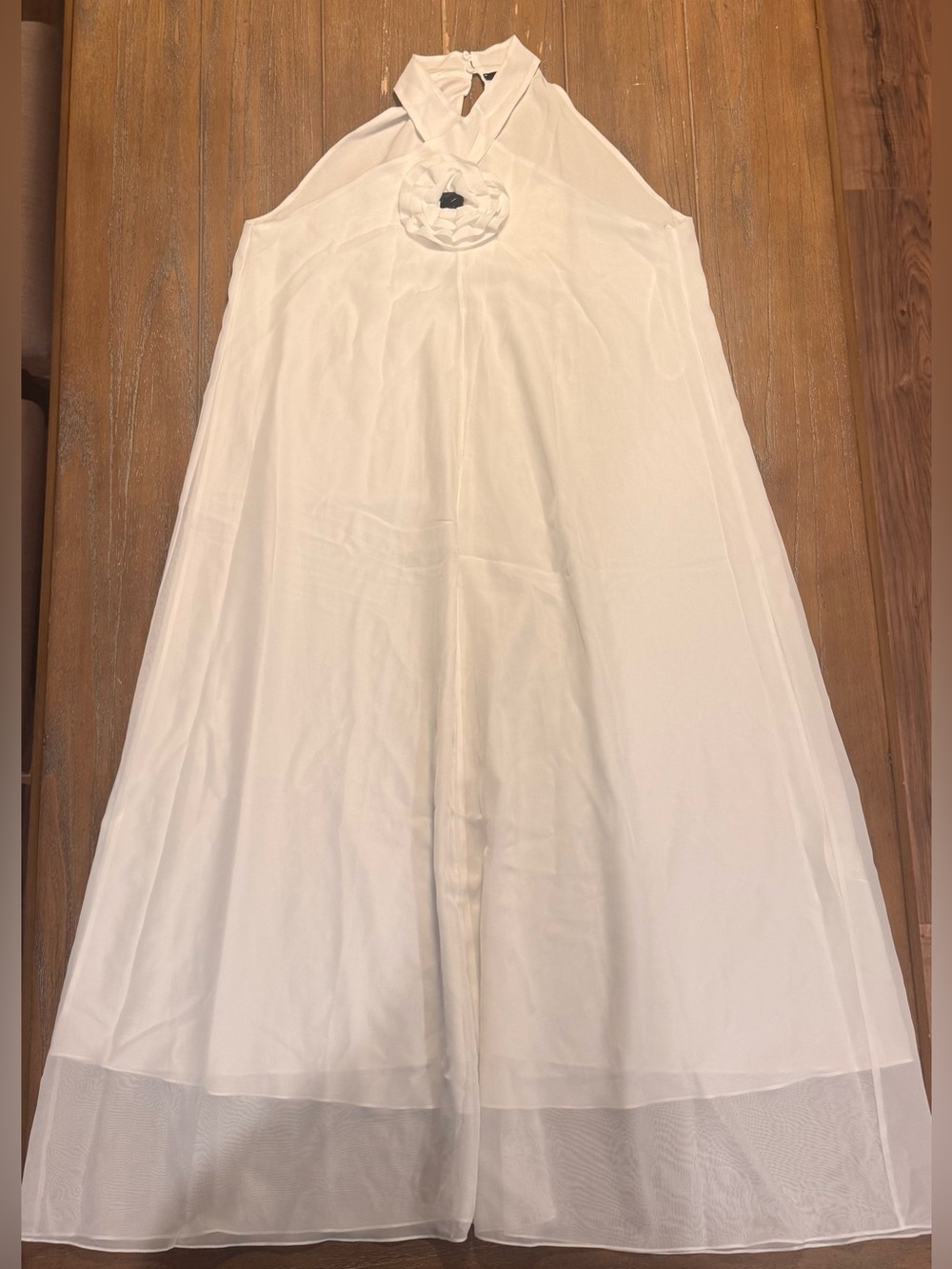 Women's White Midi Halter Dress with Rosette Detail #68